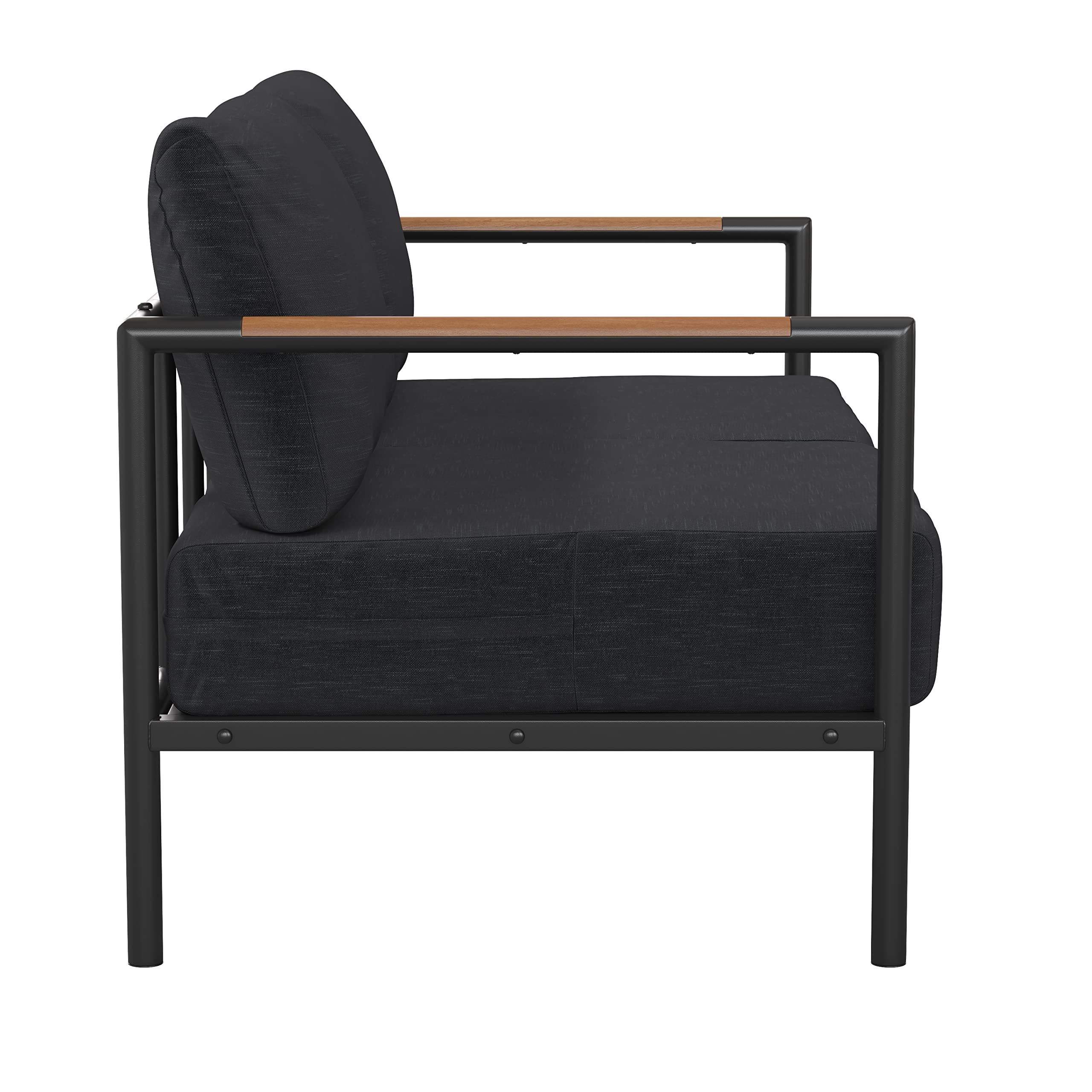 Outdoor Aluminum Loveseat with Teak Accents & All-Weather Cushions