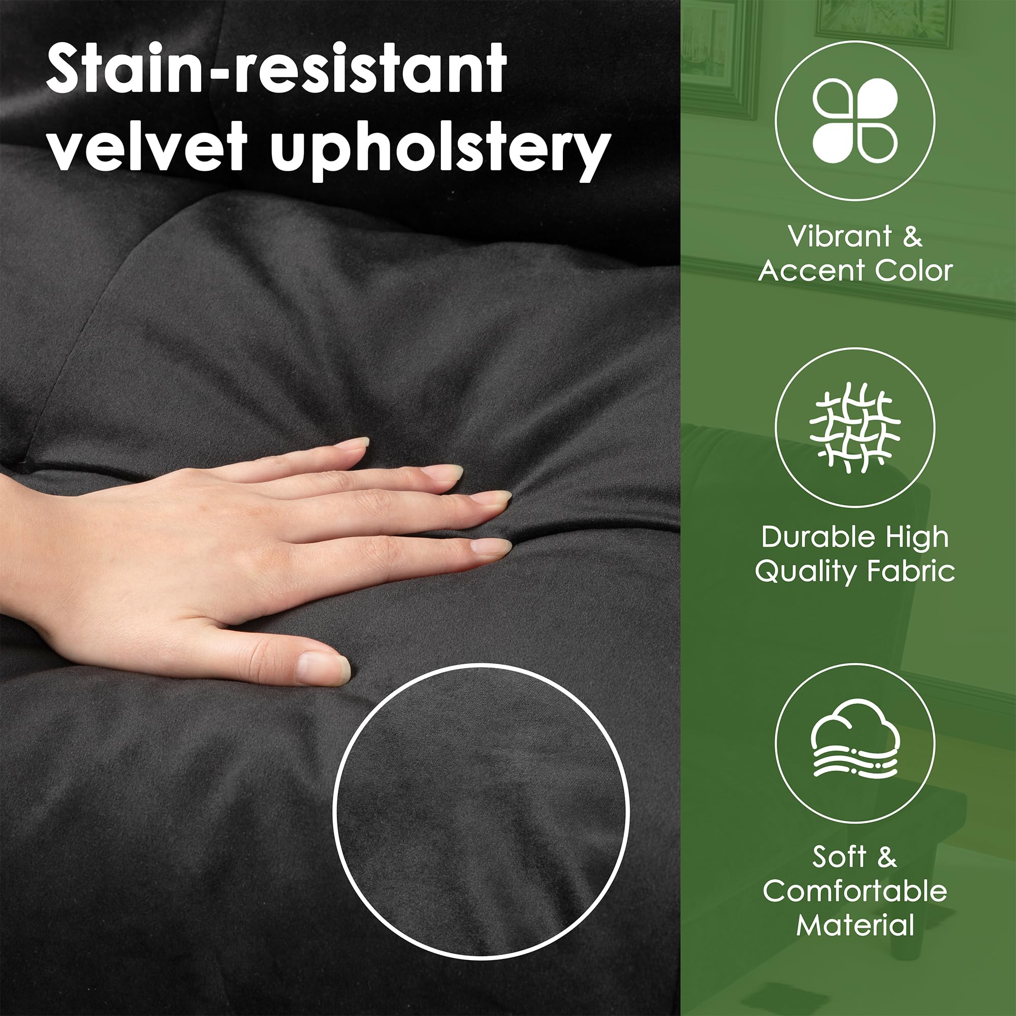Velvet Futon Sofa Bed with Adjustable Backrest