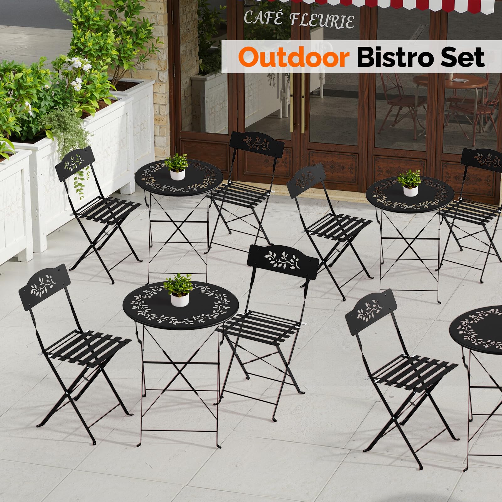 Outdoor Folding Bistro Set with Cushions – 3 Piece