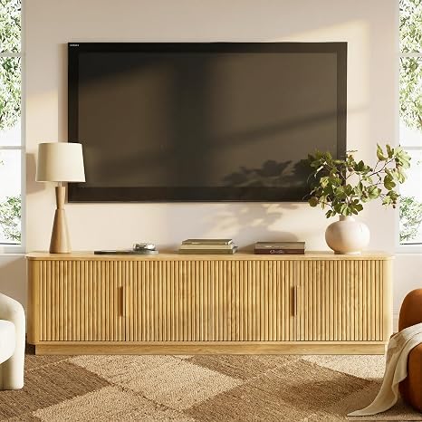 67" Mid-Century Modern TV Stand with Fluted Doors & Faux Marble Top