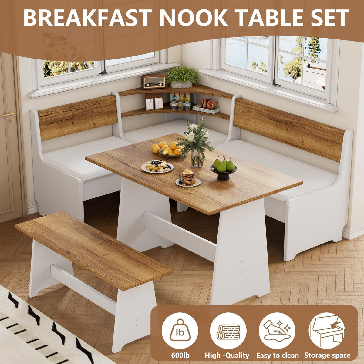 PAKASEPT Corner Breakfast Nook Table Set Kitchen Bench with Soft Cushion