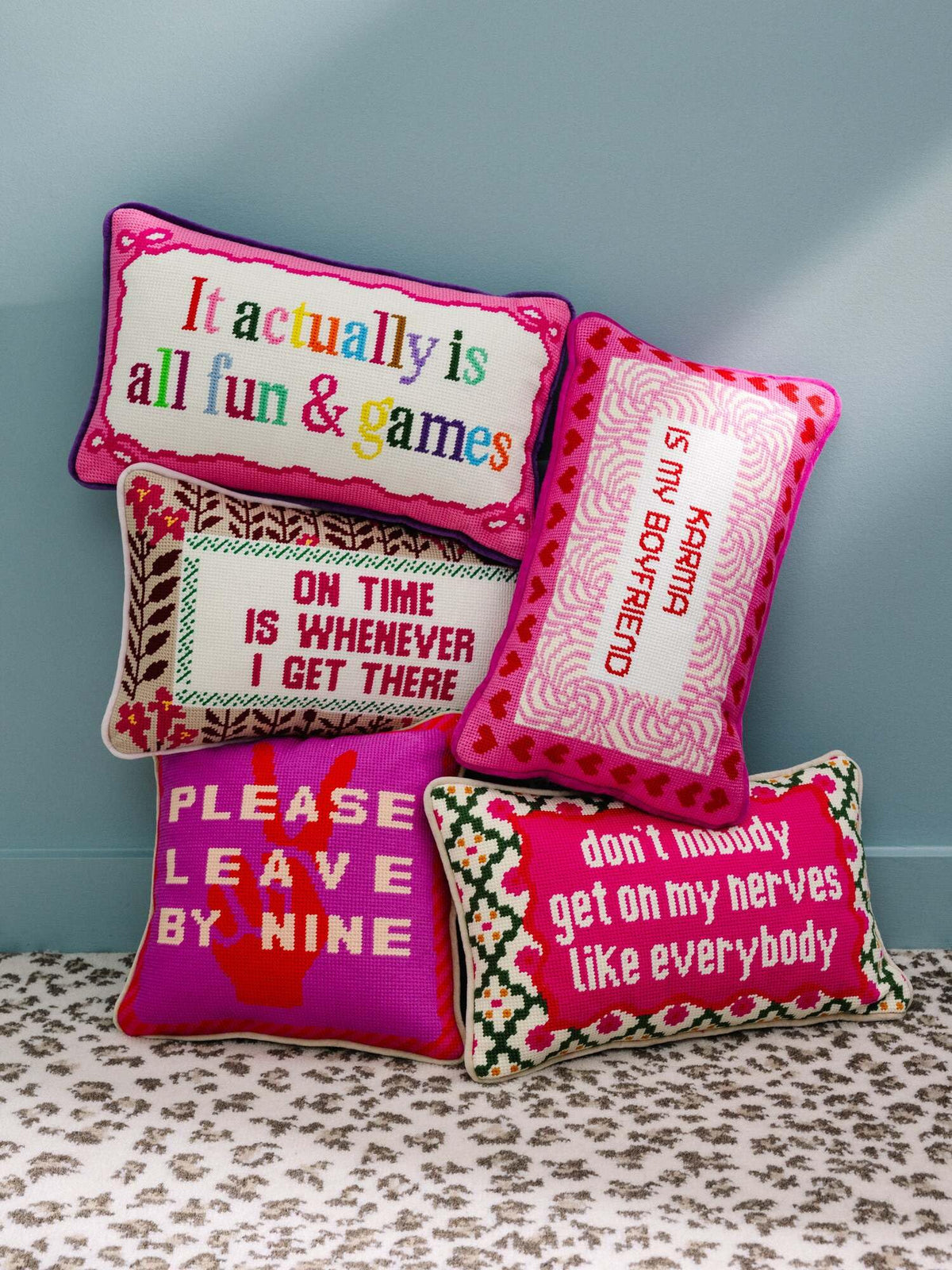 Slogan Needlepoint Throw Pillow