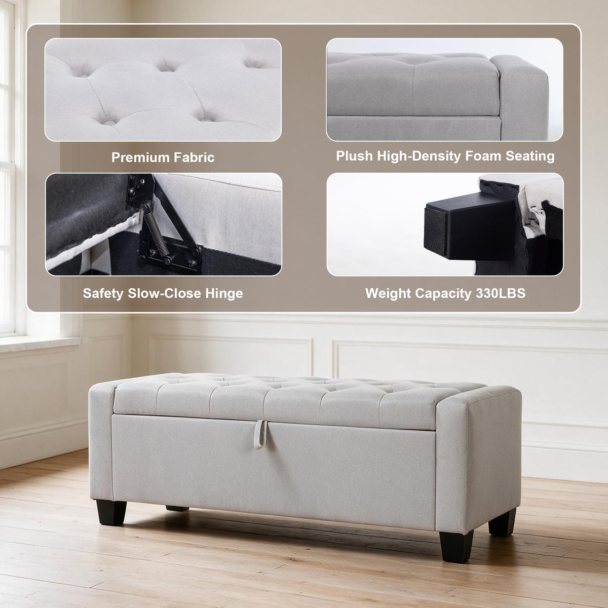 Fromann Upholstered Storage Ottoman Bench for Bedroom Living Room Entryway