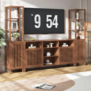 Brown Farmhouse TV Stand with Bookshelves
