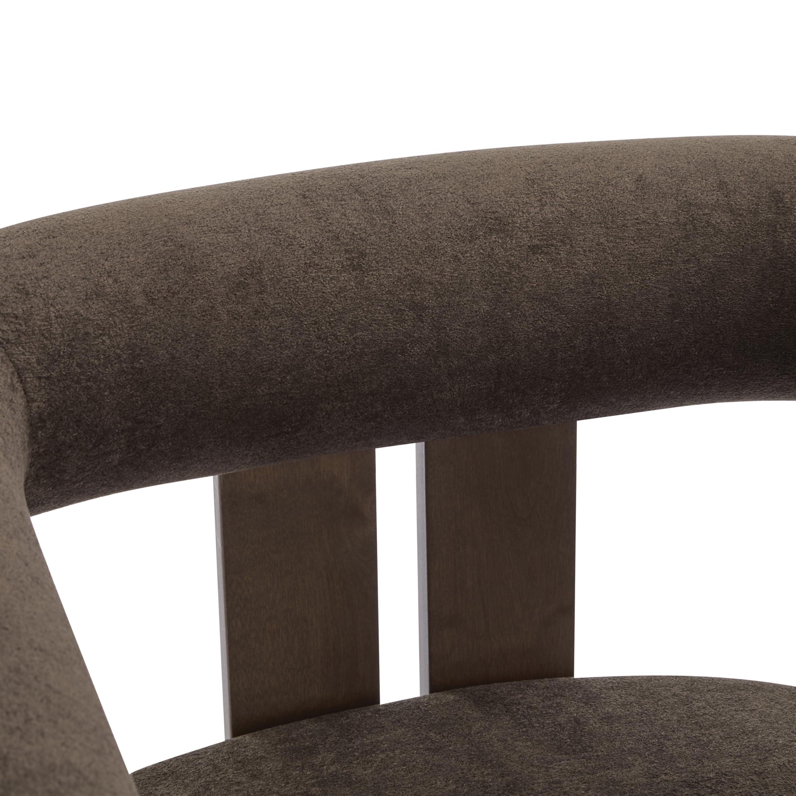 Christopher Knight Home Rones Modern Velvet Upholstered Accent Chair, Wooden Living Room Club Chair with Curved Backrest, Minimalist Bedroom Comfy Reading Chair, Thick Padded Seat, Dark Brown+Walnut