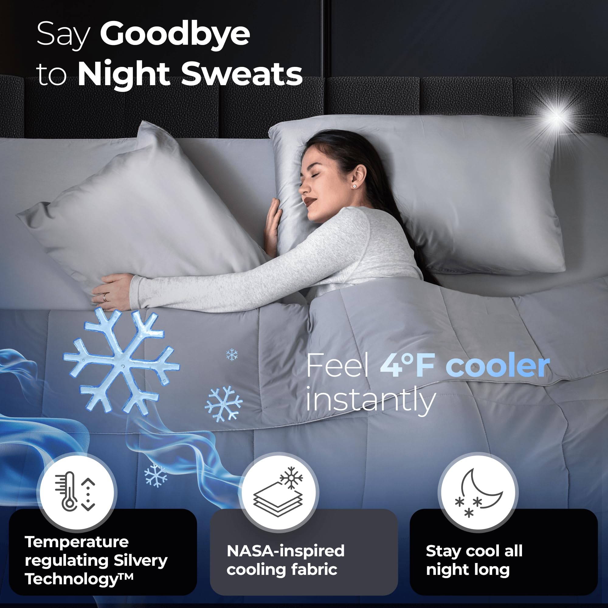 Silvery Silver-Infused Cooling Comforter – Award-Winning Self-Cooling Blanket for Hot Sleepers with Self-Cleaning Silvery Technology for Sweat-Free & Cool Sleep (Gray, Twin/Twin XL (68" x 90"))