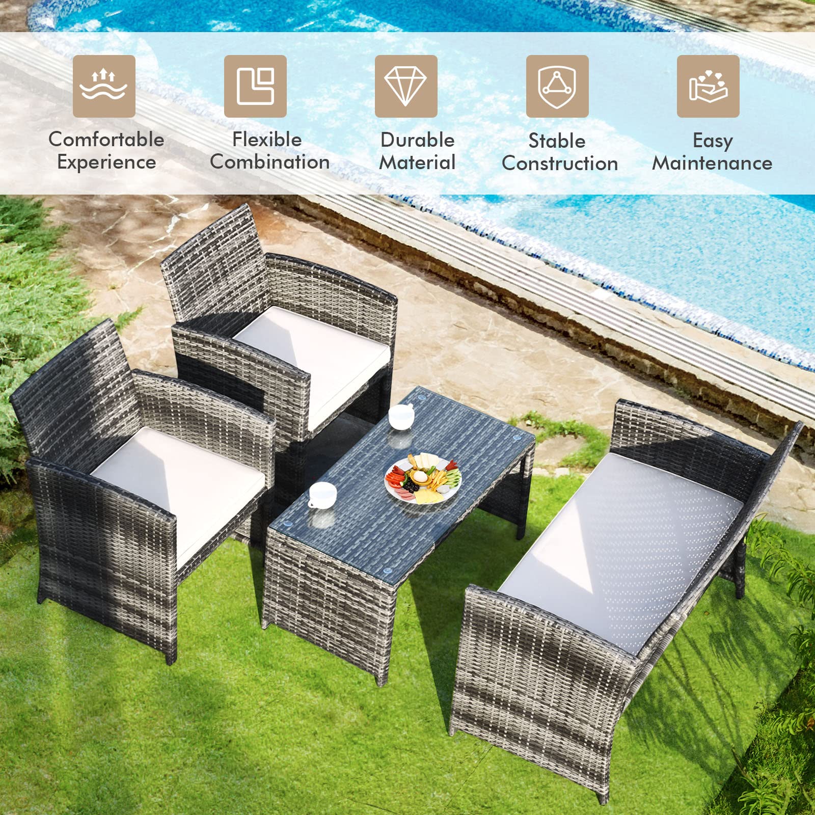 4-Piece Outdoor Rattan Patio Conversation Set