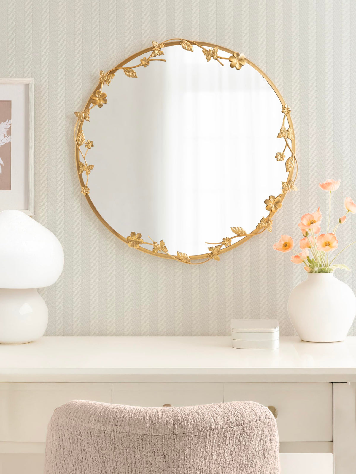 Gold Floral Round Wall Mirror