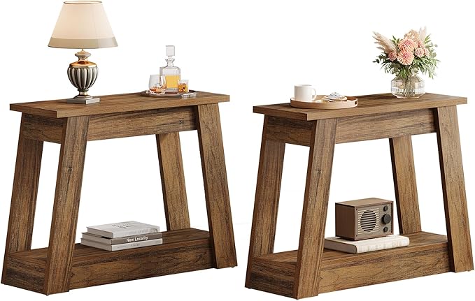 2-Tier Wood End Table with Storage Shelves