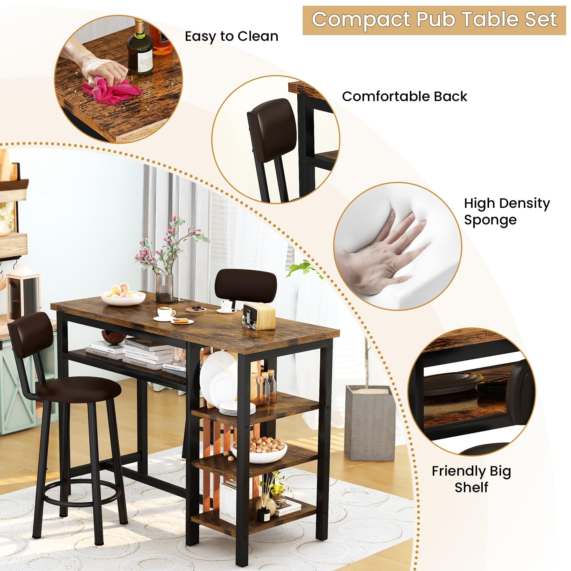 3-Piece Bar Table and Stools Set