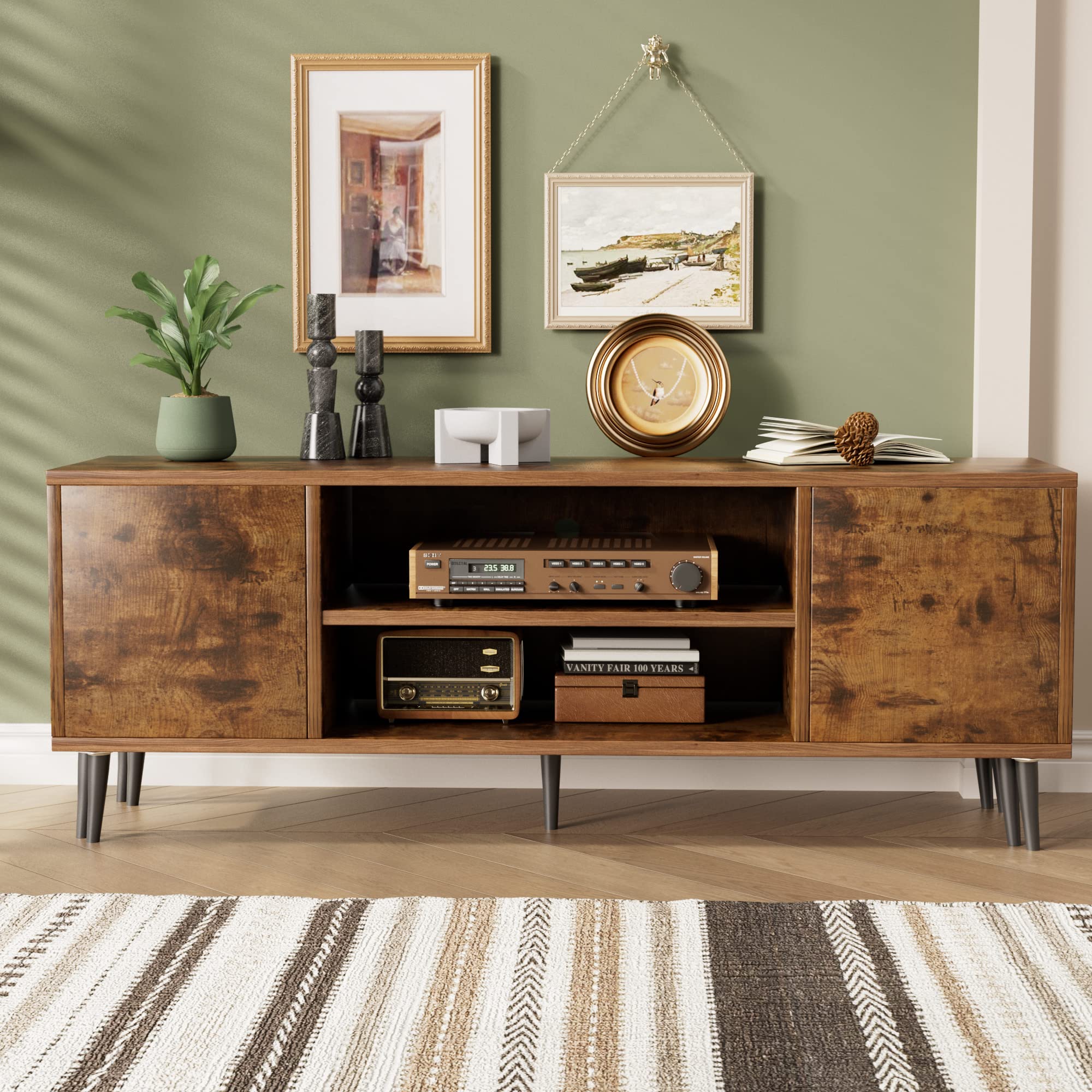 Mid-Century Modern TV Stand with Storage Cabinets