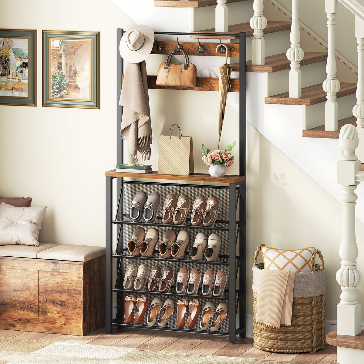 Narrow Hall Tree with Shoe Storage