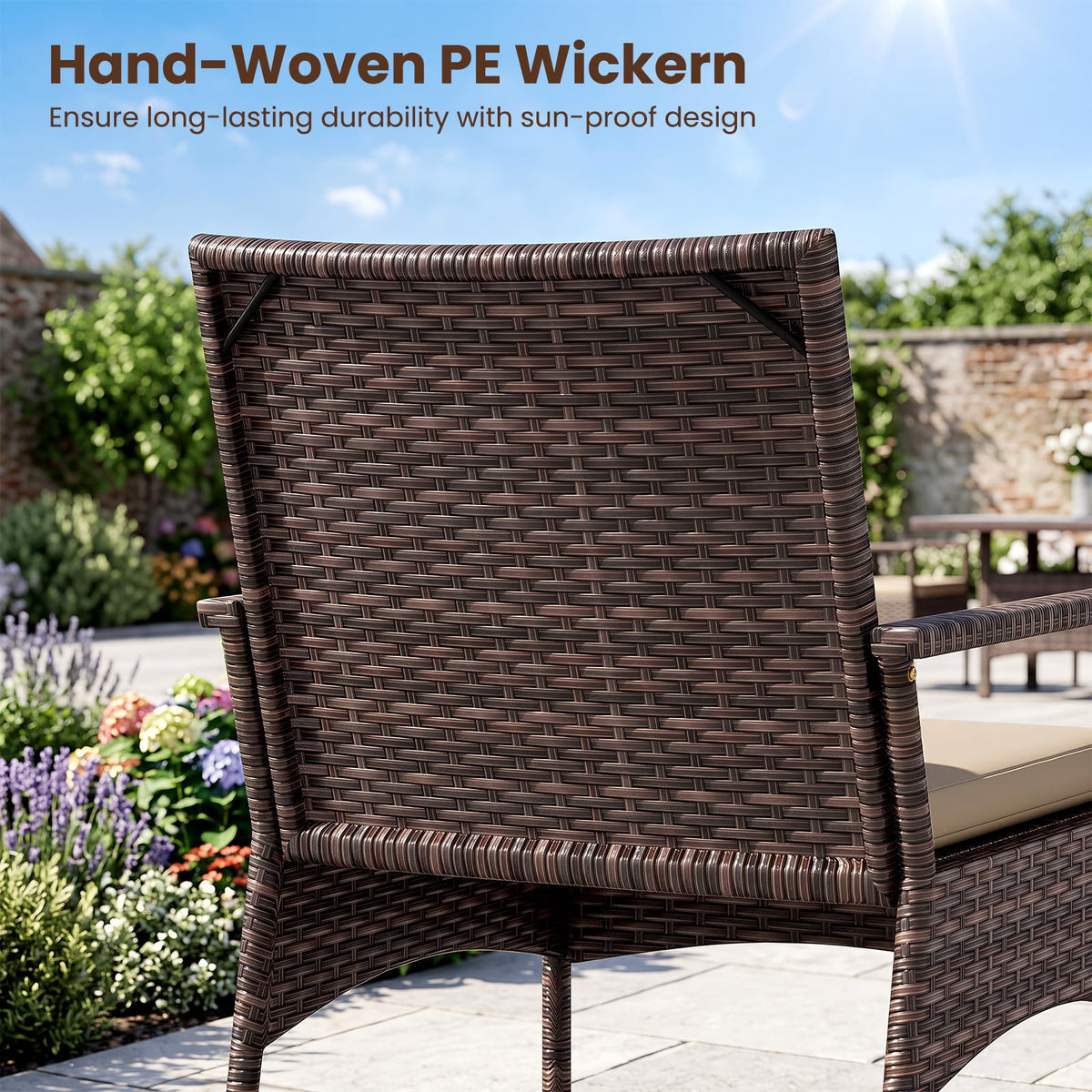 Tangkula 3-Piece Outdoor Wicker Rocking Bistro Set with 2-Tier Coffee Table