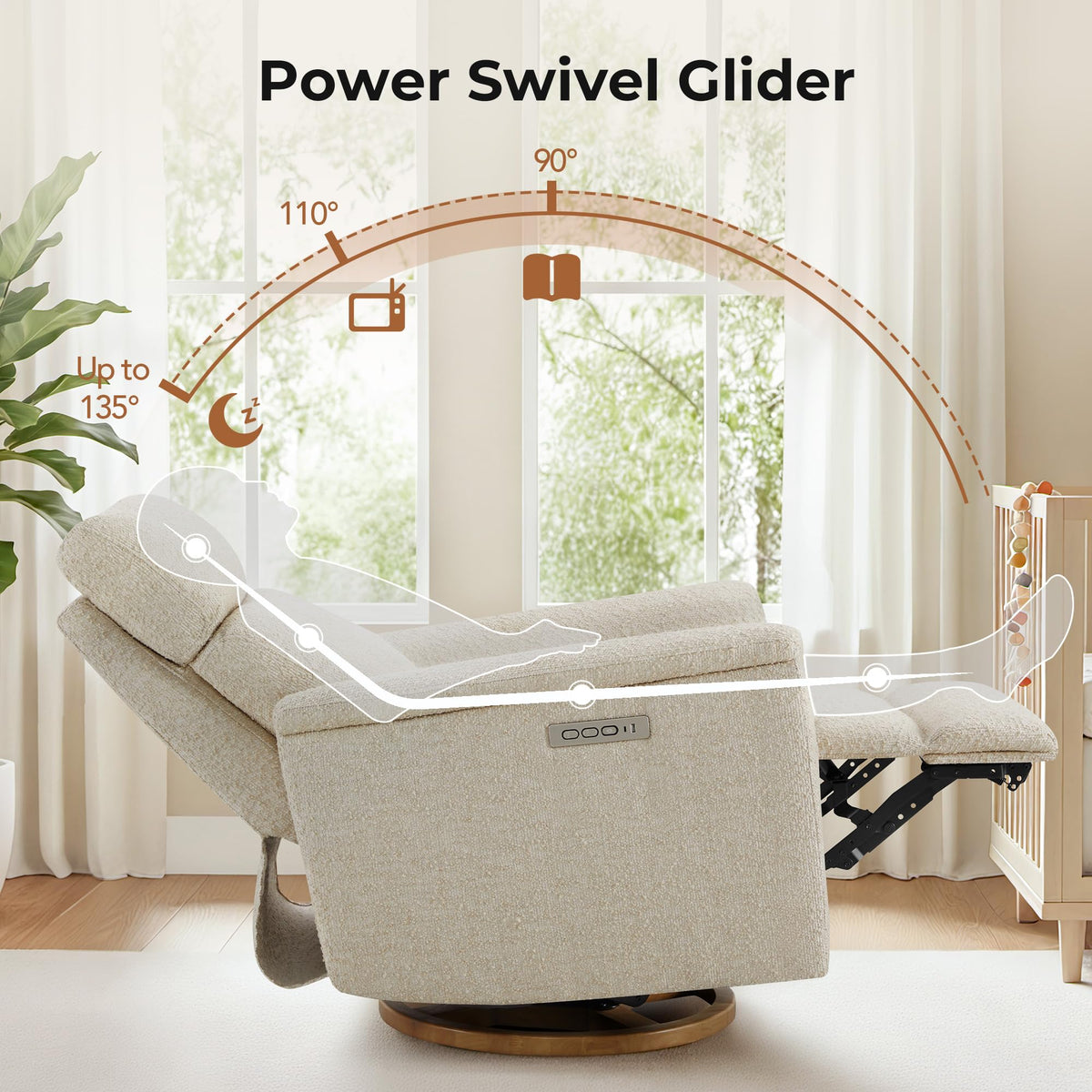 CHITA Power Recliner Chair with Nightlight, Nursery Glider, Boucle in Sand