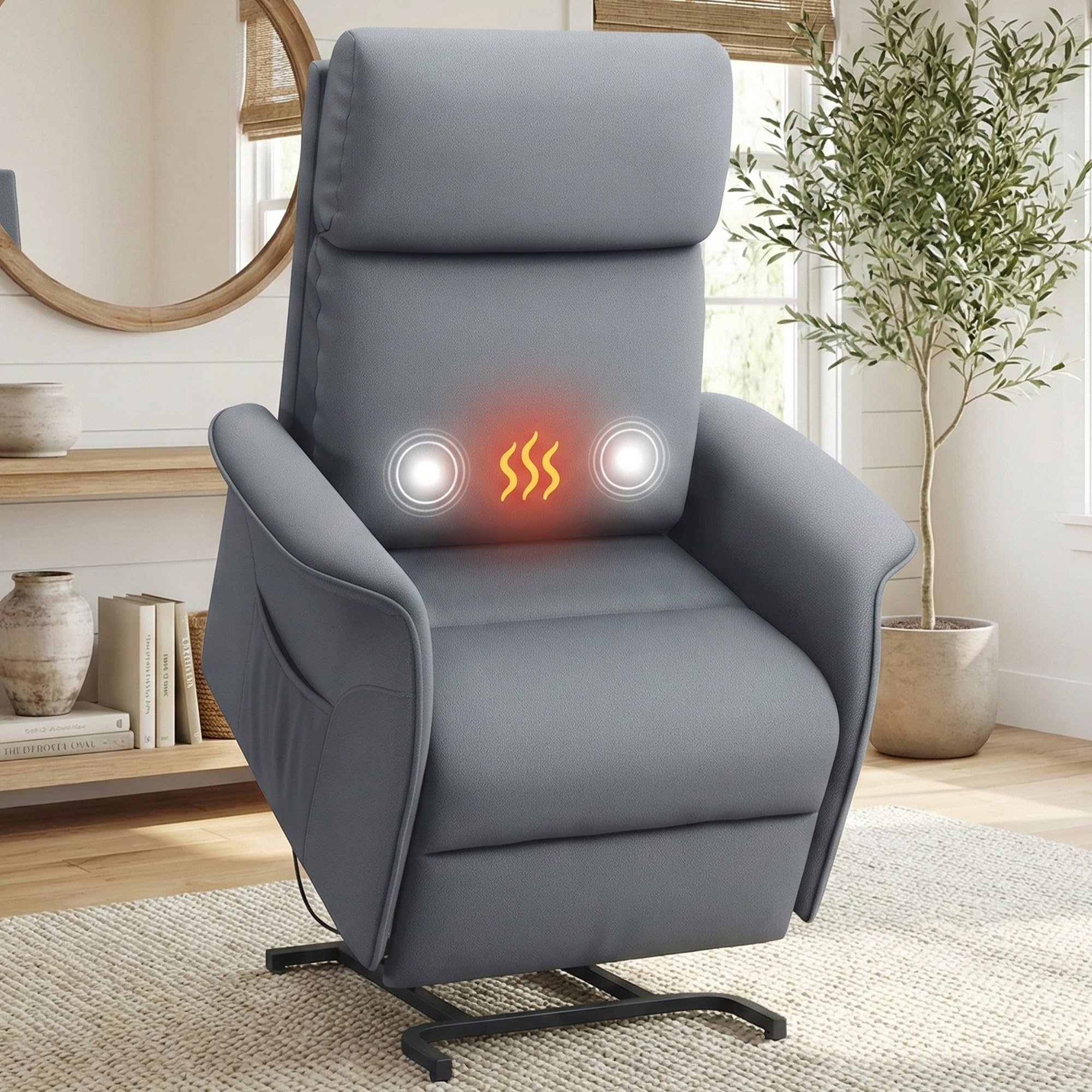 OKUP Power Lift Recliner Chair with Massage and Heat for Elderly, Electric Recliner Chairs for Adults with Side Pocket Remote Control, Infinite Position, Fabric (Dark Grey)