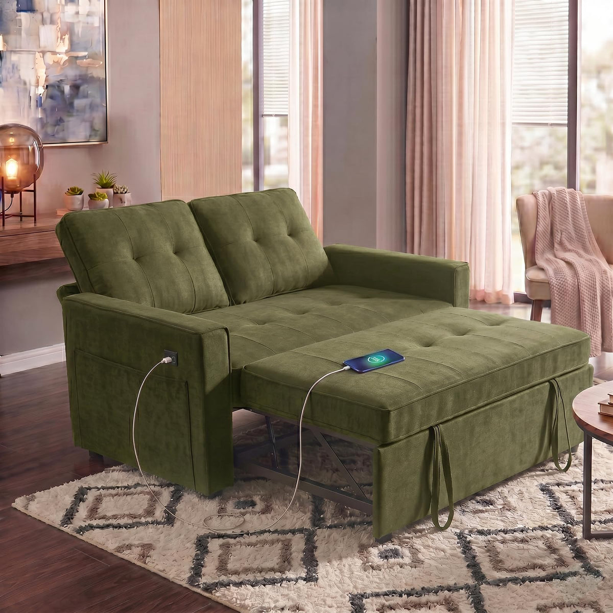 3-in-1 Sleeper Loveseat with USB