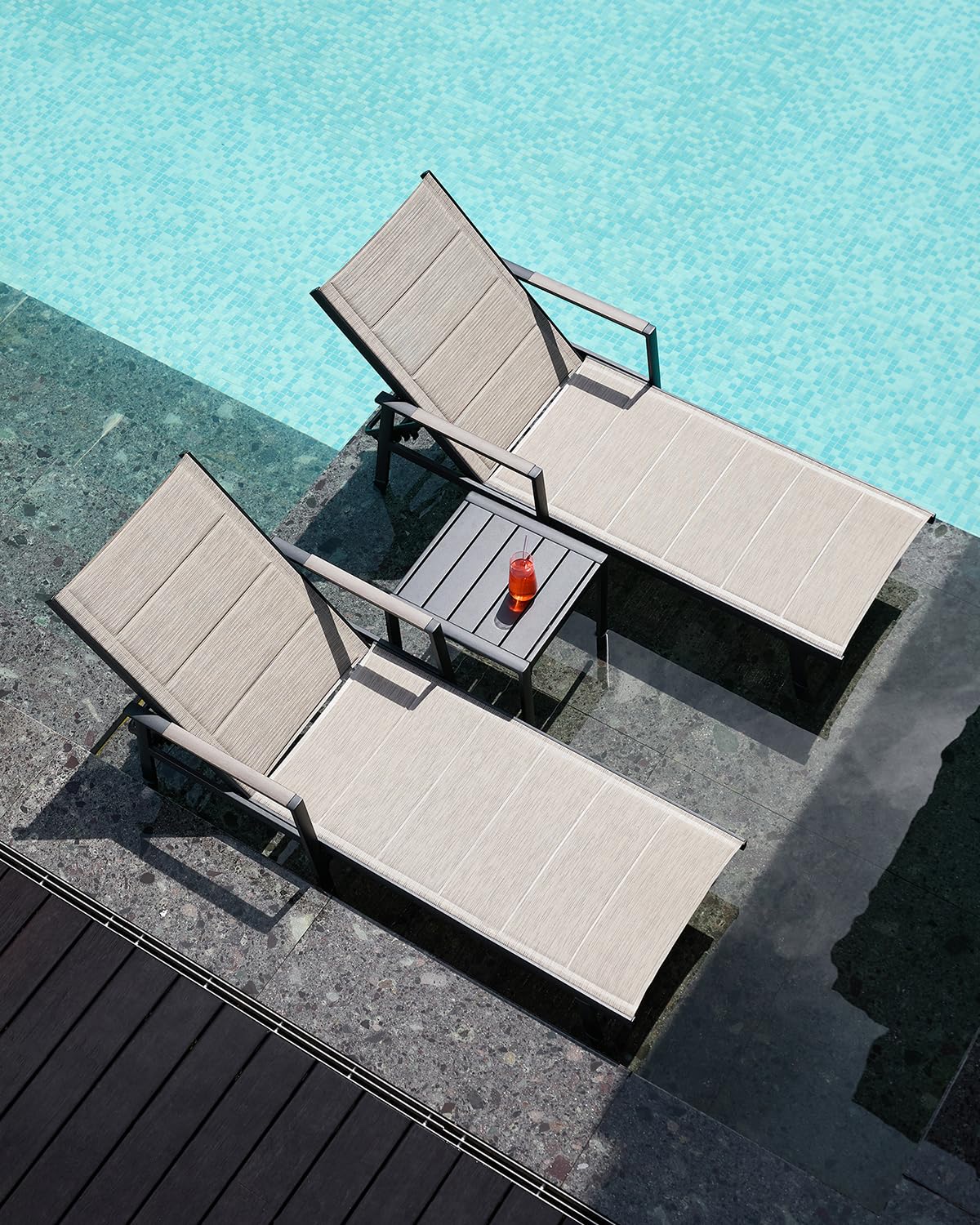 3-Piece Outdoor Chaise Lounge Set with Side Table