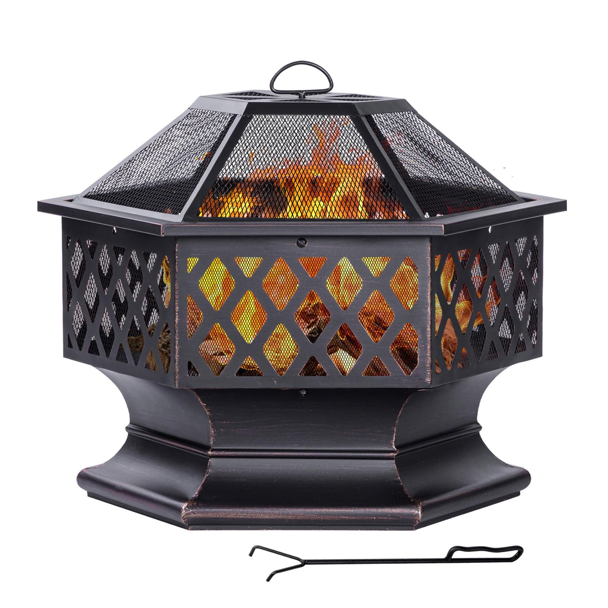 Panovue 28Inch Outdoor Fire Pit, Hexagon Shaped