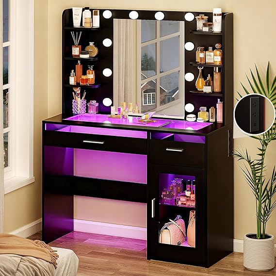 LED Vanity Desk with Mirror & Lights