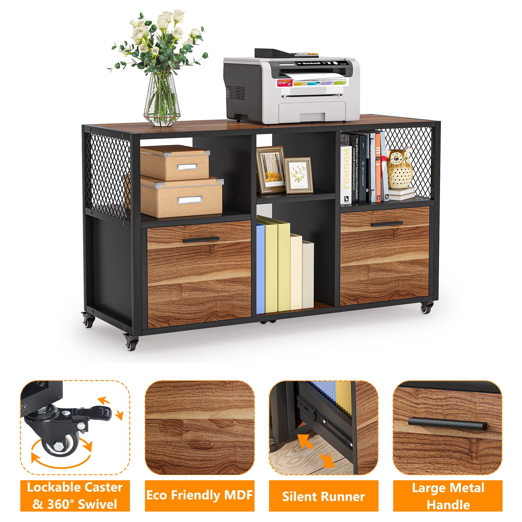 Mobile Lateral Filing Cabinet with Storage Shelves