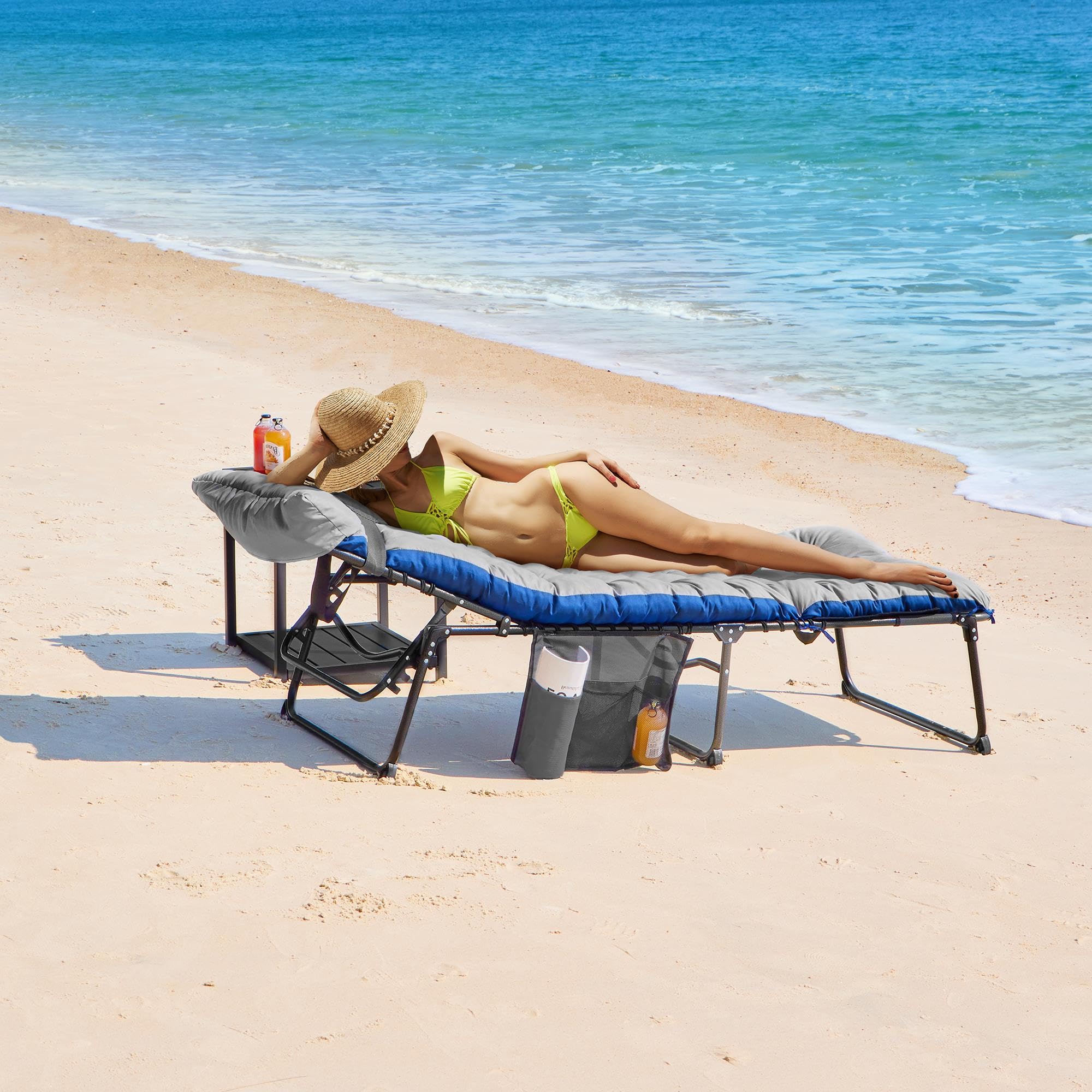 Folding Chaise Lounge Chair with Face Hole & 5-Position Backrest