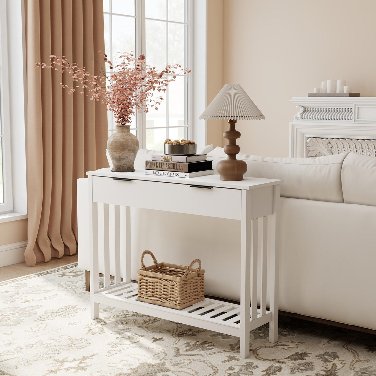 White Console Table with Drawer