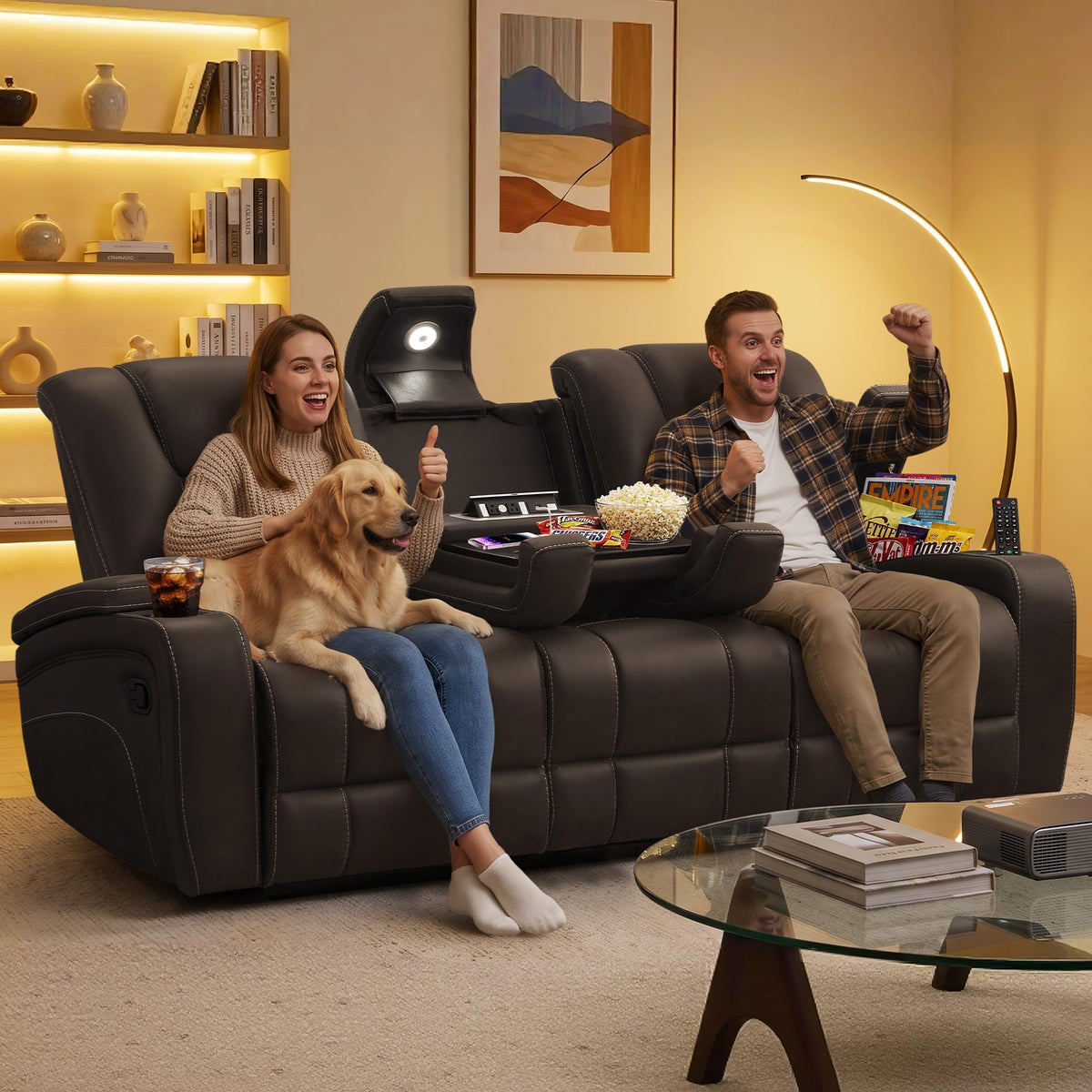 Oversized Recliner Sofa, Ergonomic 3-Seat Home Theater Seating