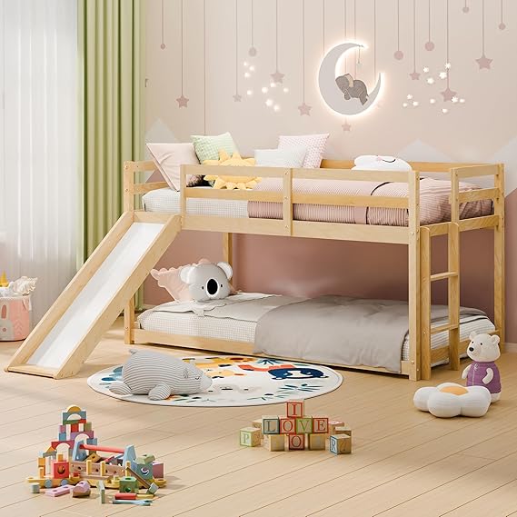Twin Low Loft Bed with Slide