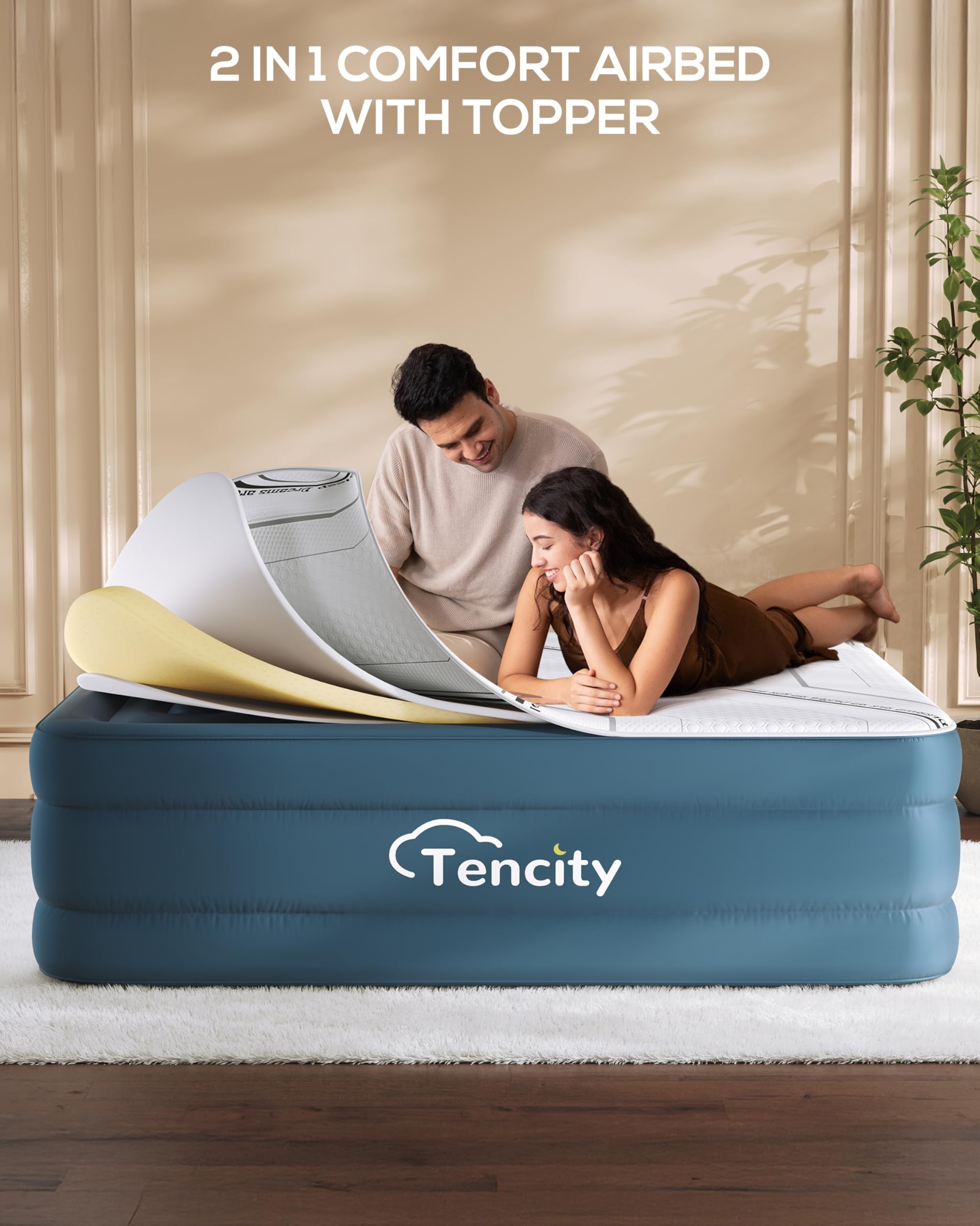 Queen Air Mattress with Quilted Foam Topper – 20" Tall
