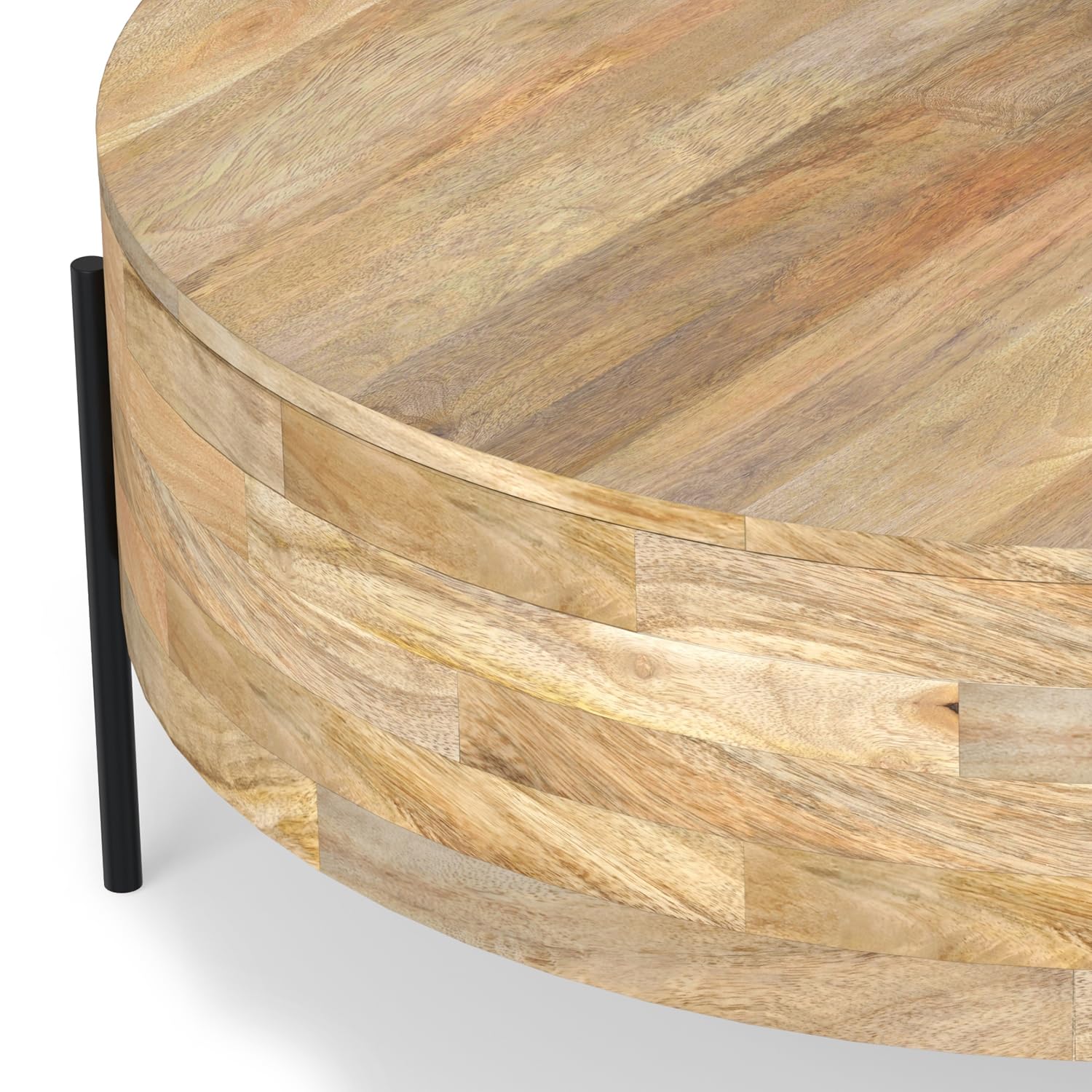 Round Drum Coffee Table – Solid Mango Wood with Black Metal Legs