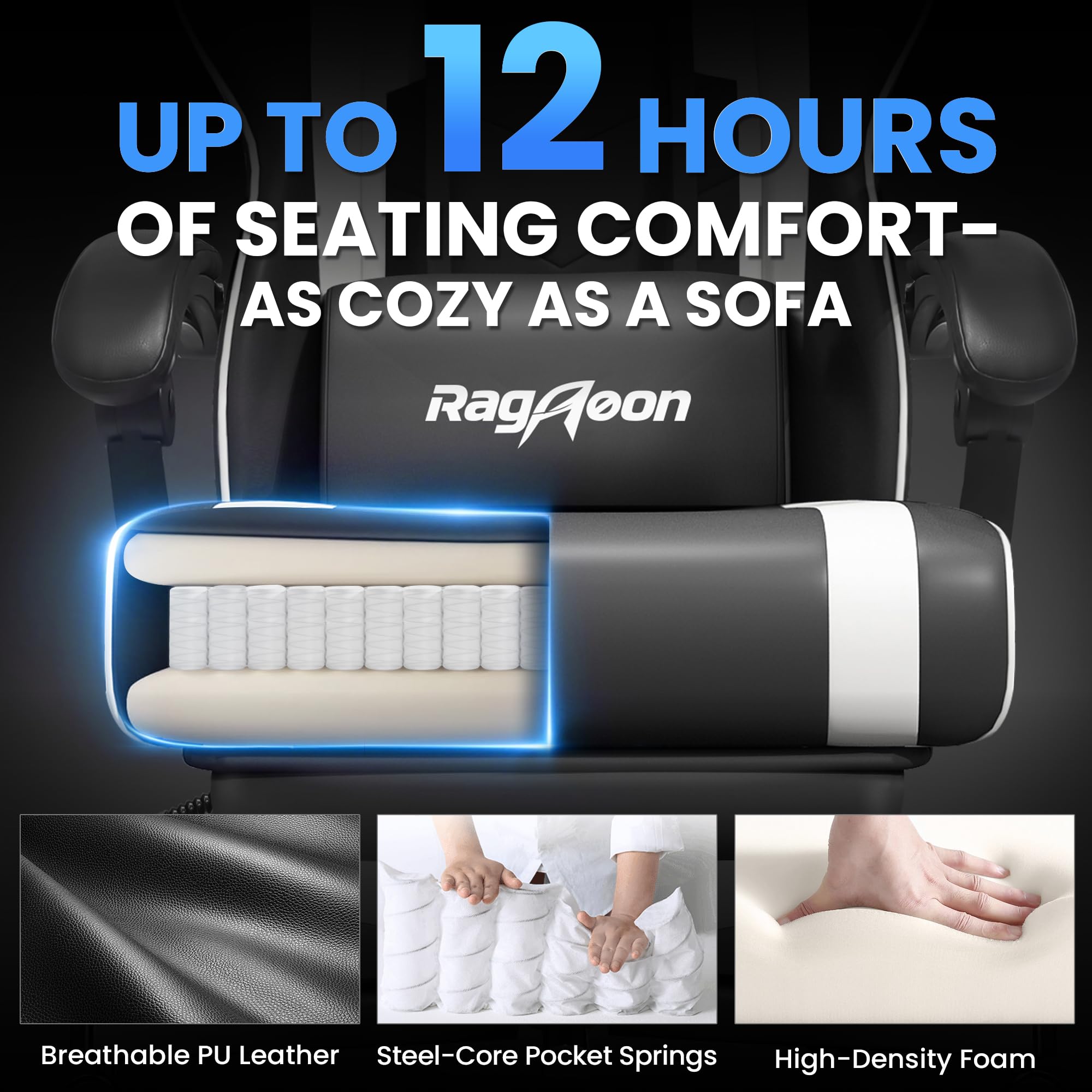 Ergonomic Gaming Chair with Footrest, Headrest & Lumbar Support