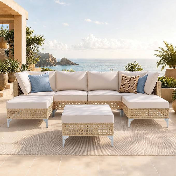 Wicker Patio Sectional Set with Coffee Table