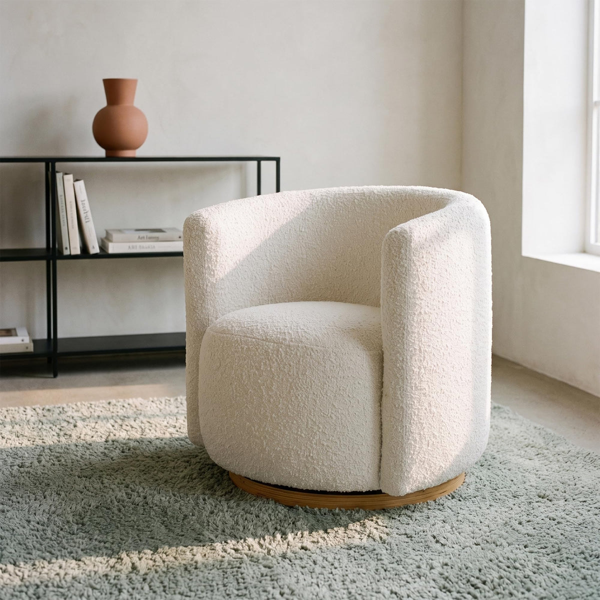 Cream Swivel Barrel Chair