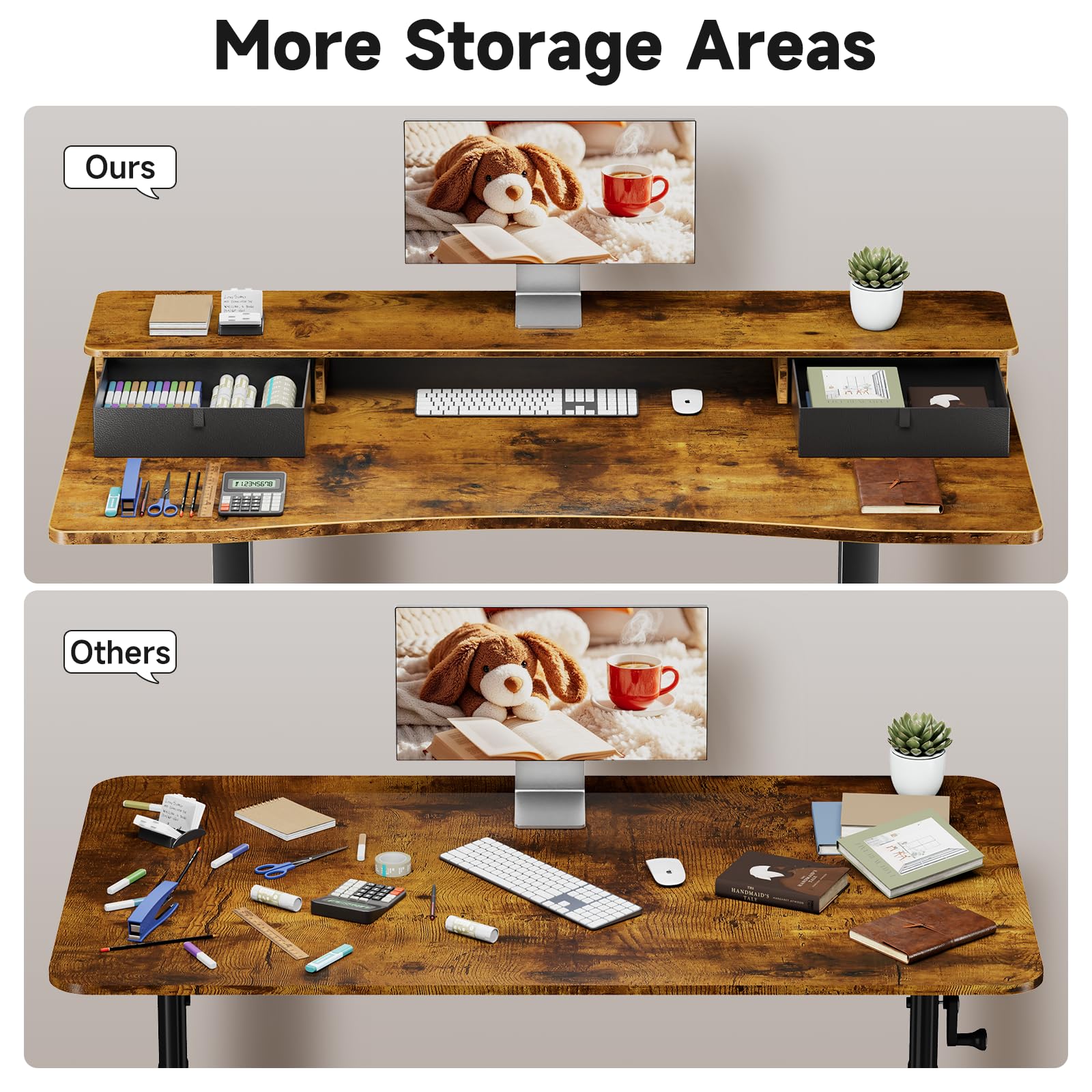 Electric Standing Desk with Storage Drawers & Monitor Shelf