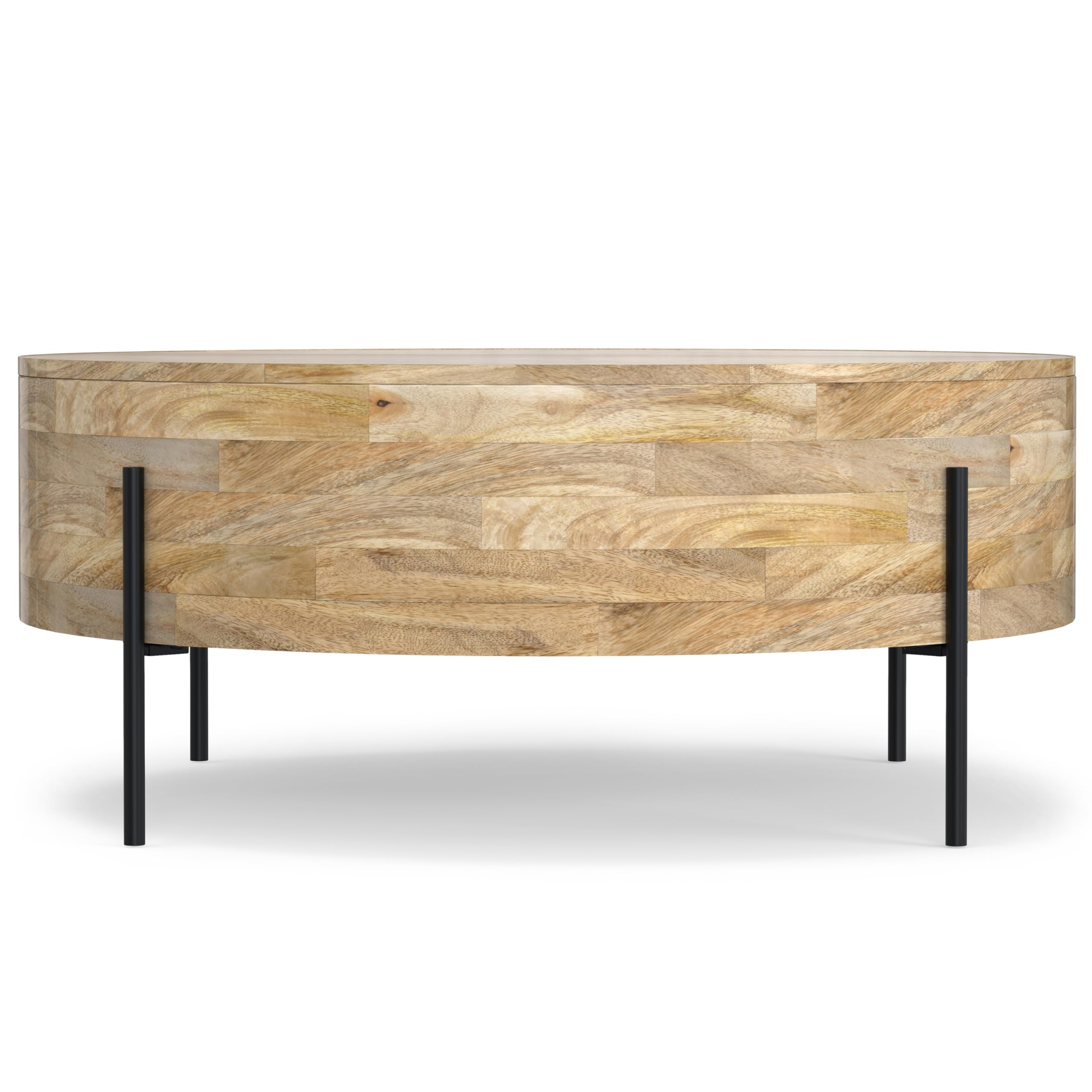 Round Drum Coffee Table – Solid Mango Wood with Black Metal Legs