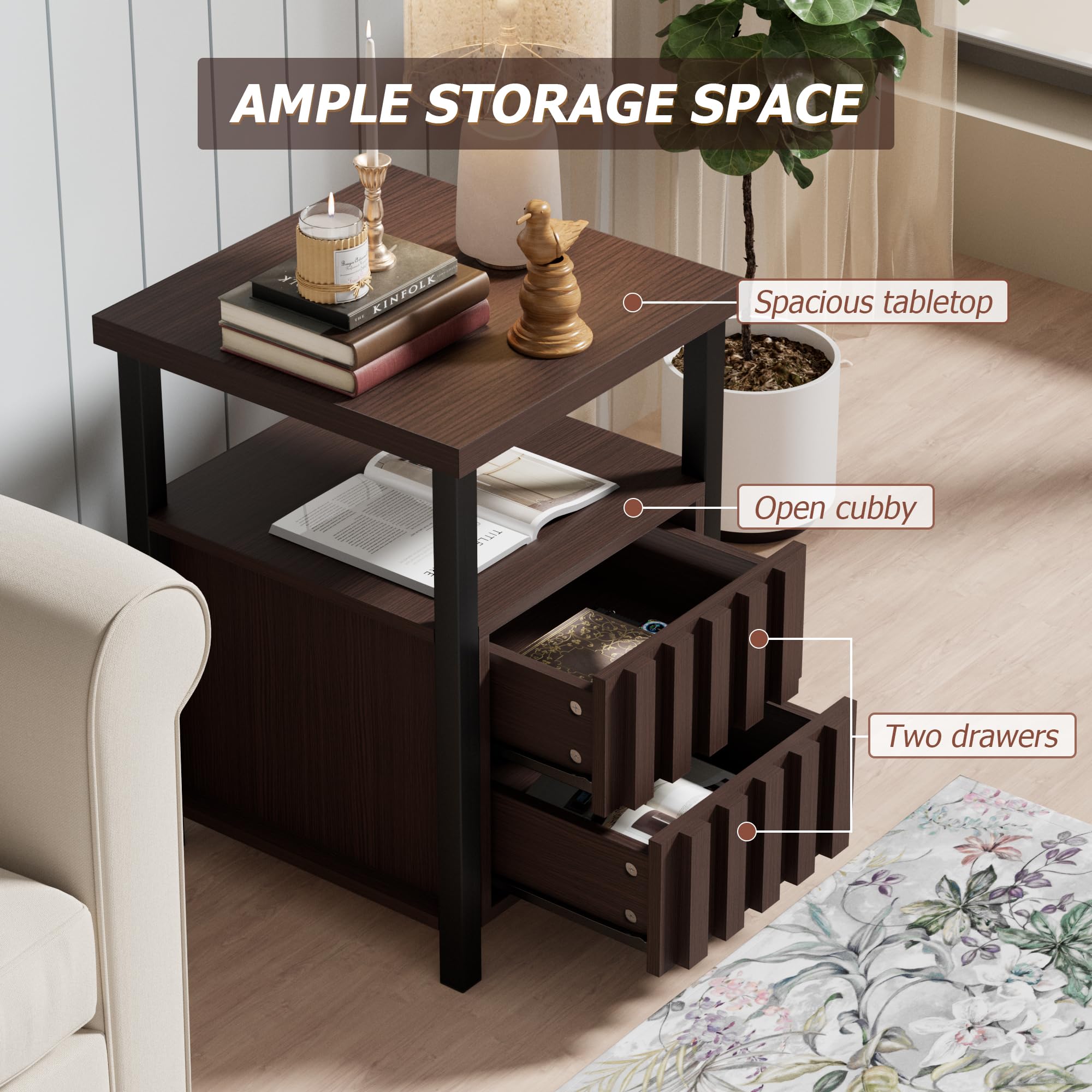 3-Piece Coffee Table Set with Drawers & Open Shelves