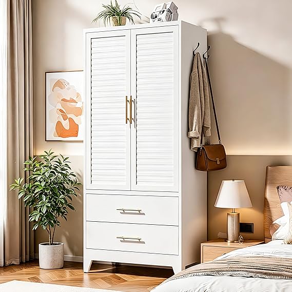 71" Metal Wardrobe Closet with Louvered Doors