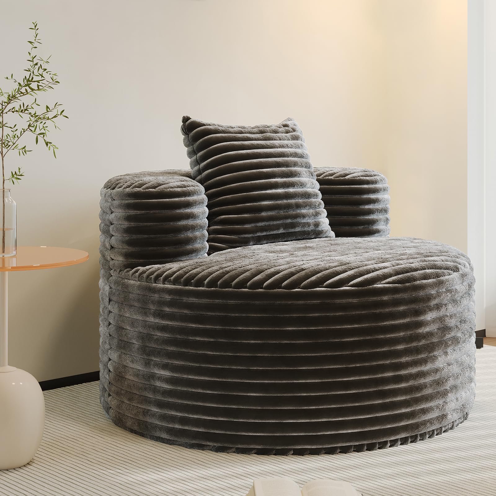 Round Corduroy Accent Chair with Pillow