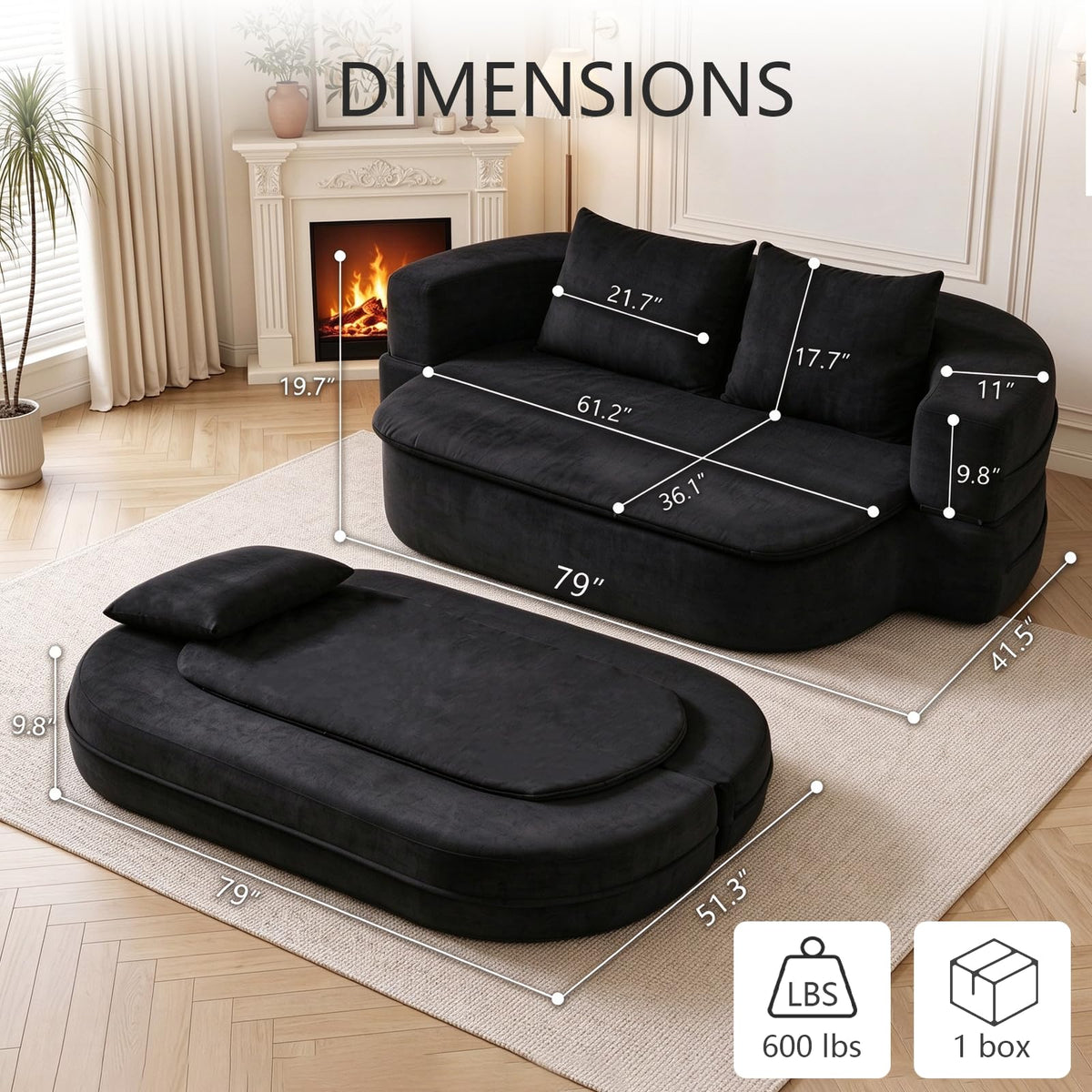 ERORVX 79" Convertible Futon Sofa Bed with Blanket, Loveseat Boneless Couch