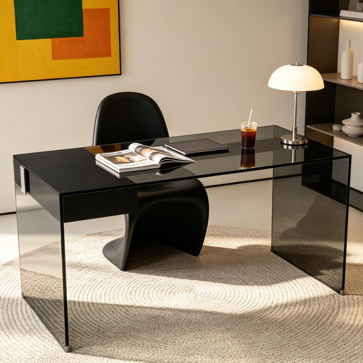 Clear Glass Desk with Storage