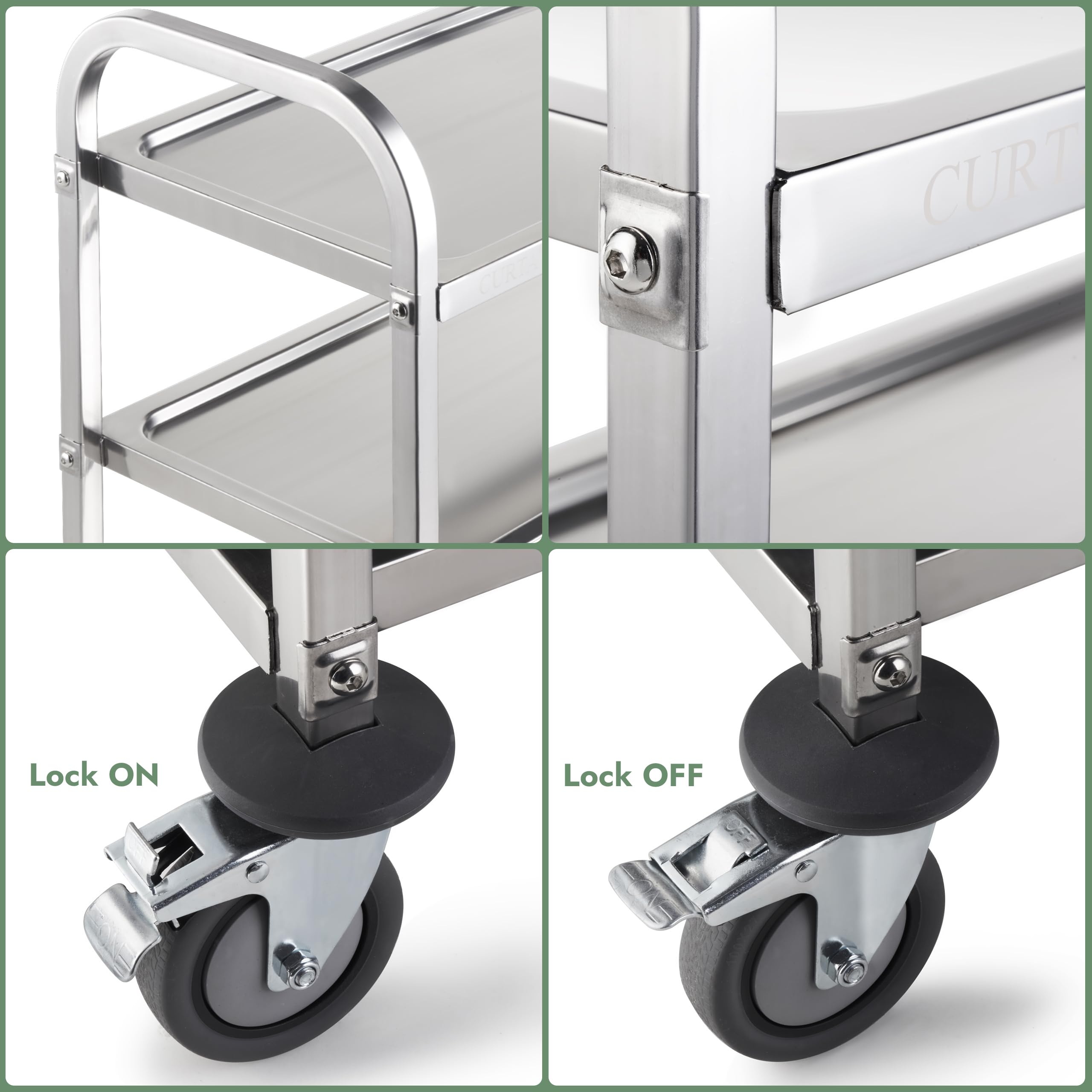 3-Tier Stainless Steel Utility Cart with Locking Casters