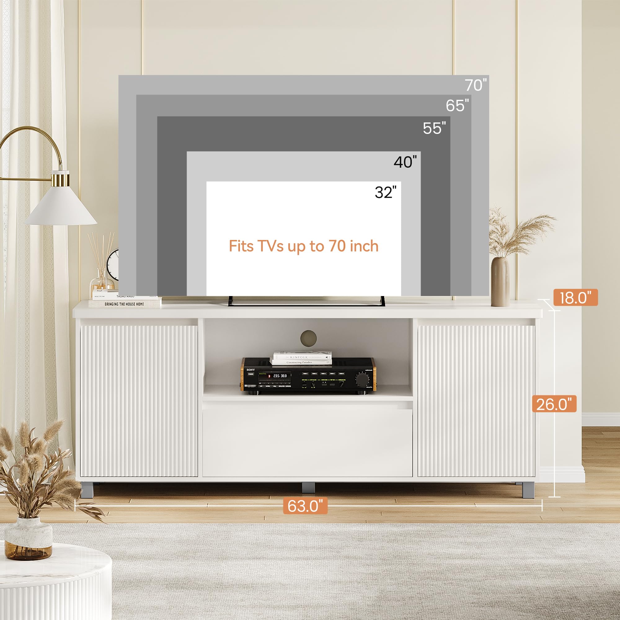 63" Fluted TV Stand with Storage