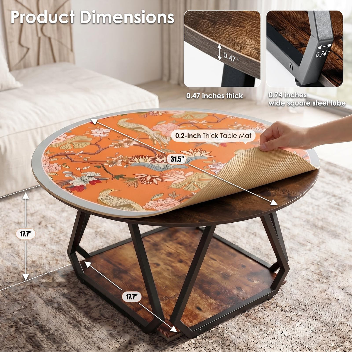 Round Coffee Table with Mat