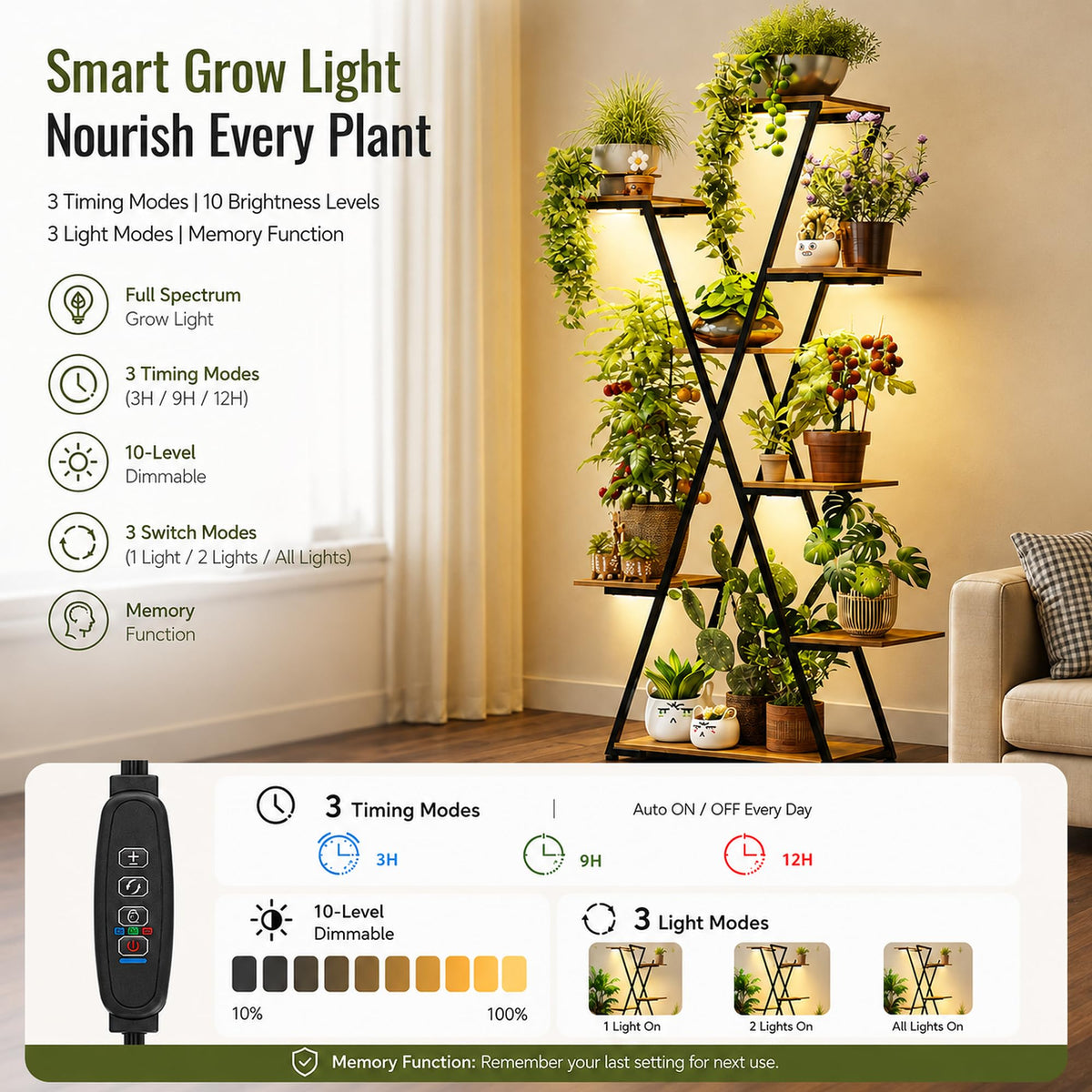 8-Tier Plant Stand with Grow Lights