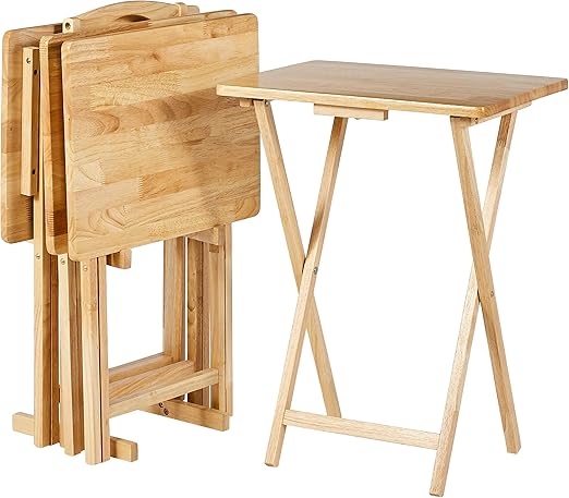 Folding TV Tray Tables with Storage Rack, Set of 4