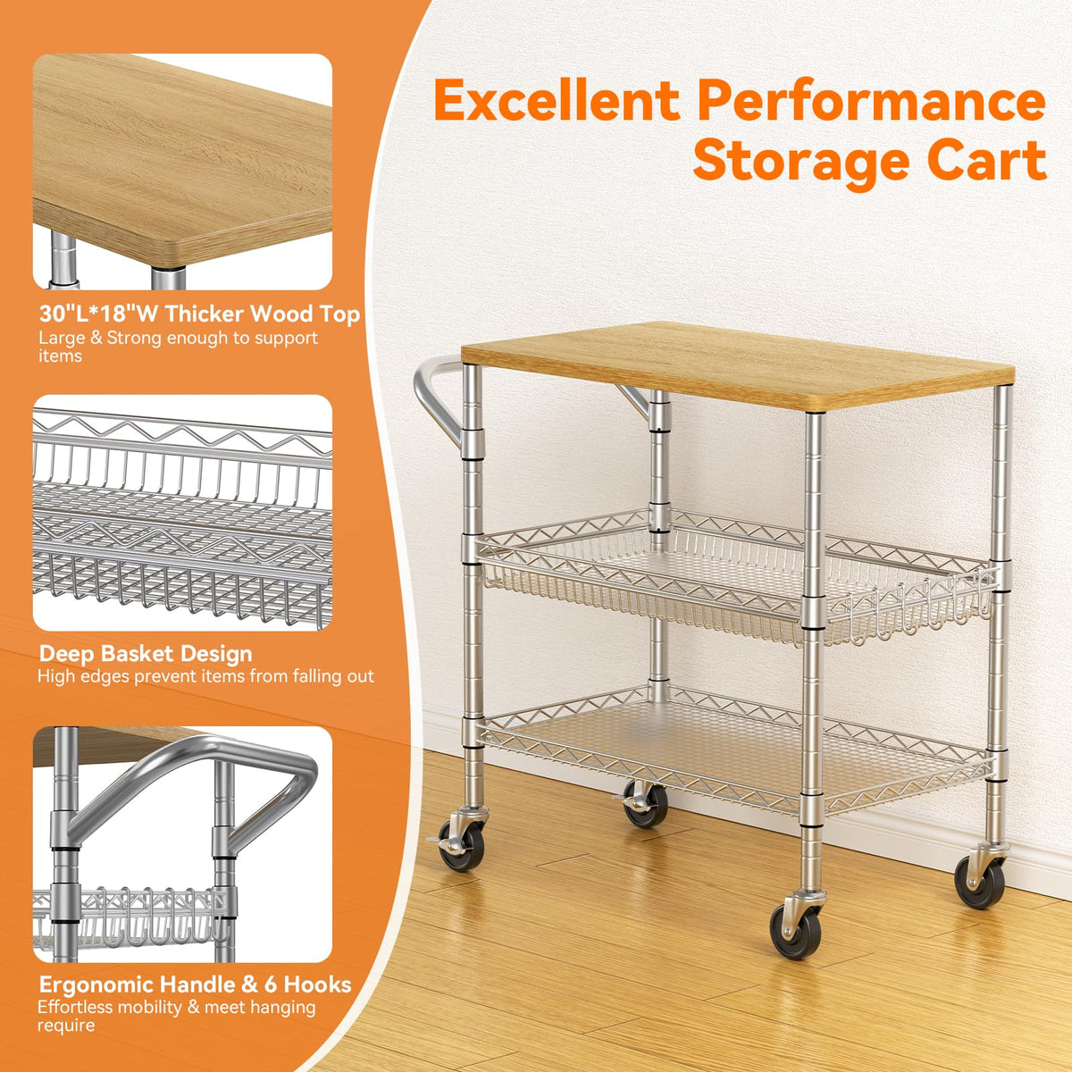 3-Tier Rolling Kitchen Cart