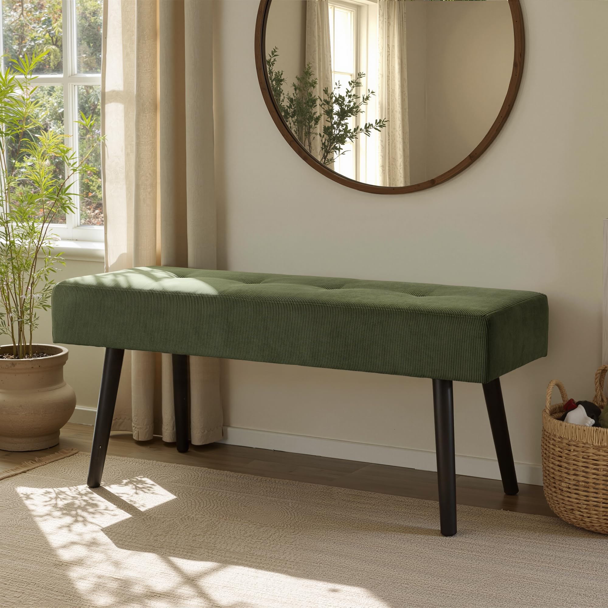Corduroy Padded Entryway Bench
