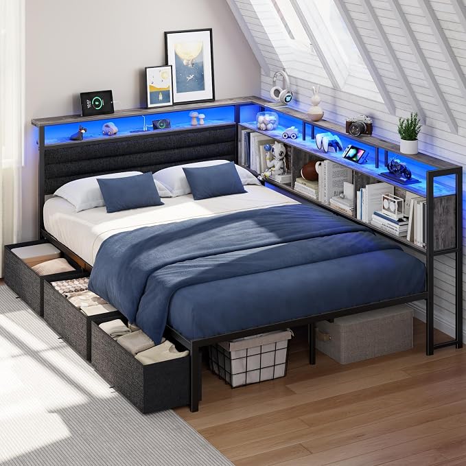 Full Corner Storage Bed with LED Lights
