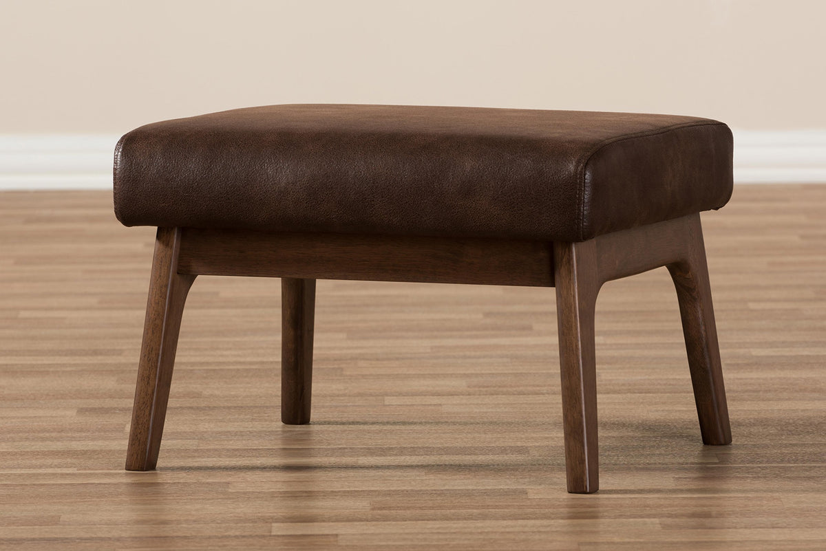 Mid-Century Faux Leather Ottoman