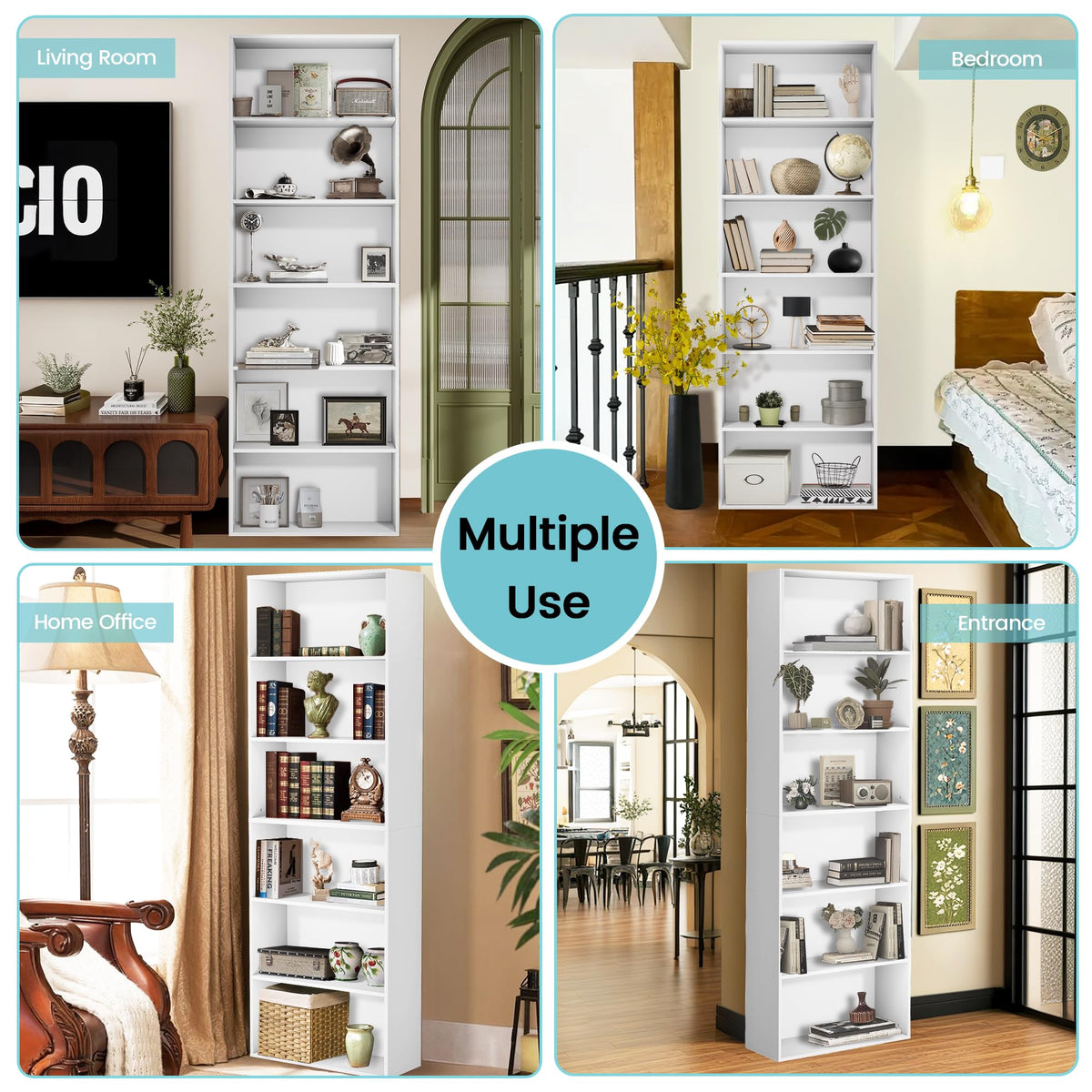 White 6-Tier Bookshelf
